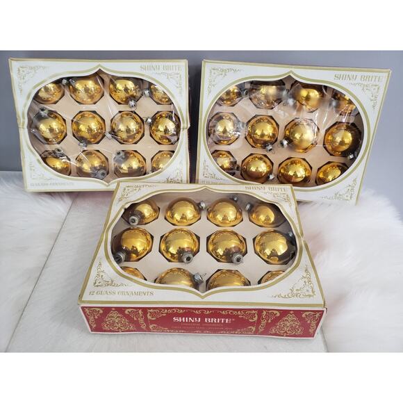36 Vintage Shiny Brite Poloron Glass Ball Gold ornament lot USA Retro kitschy‎ - Picture 1 of 10